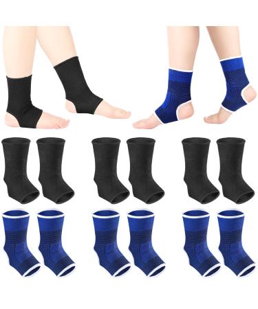 6 Pairs Kid Compression Ankle Brace Knitted Ankle Sleeve Breathable Ankle Support Socks Plantar Fasciitis Braces for Girls Boys Kids Sprained Ankle Running Fitness  Blue and Black