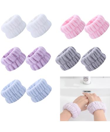 FUNNYFOX Wrist Washbands for Face Washing - 5 Pairs Absorbent Towel Band Effective Liquid Barrier Pink Purple White Blue Grey