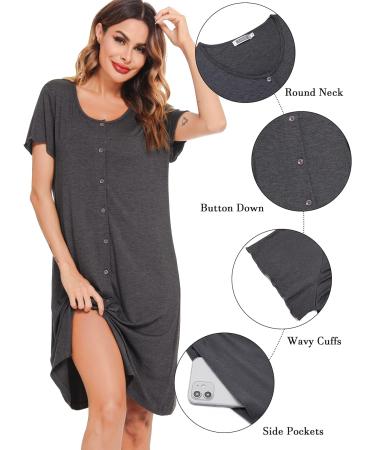 Lovasy Women's Nightdress - Soft Maternity Nightie with Pockets in Dark Gray - Buy Online on GoSupps.com