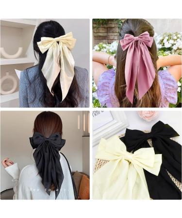 3 PCS Big Bow Hair Clips Beige+ Pink + Black Hair Bow Solid Color Hair Bow French Bowknot Hairpin Hair Clip with Long Silky Satin Tail Large Hair Bows for Women and Girls - Buy Online on GoSupps.com