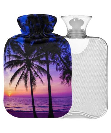 NAANLE hot water bottle with cover palm sunset Transparent hot water bottle 2l large hot hot water bottle for menstrual cramps relief handfoots heat and cold therapy 2 l