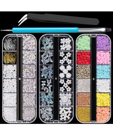 Mixed 3D Nail Art Gems Kit #3, Multi Shape Butterfly Bow Flower Pearl  Rhinestones Charm Jewels for Acrylic Nails Decoration Accessories 07-2  Boxes of Nail Gems Kit #3