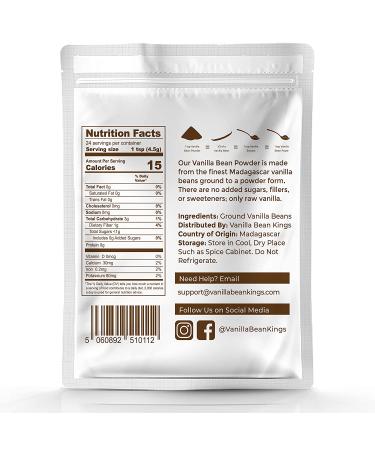 Vanilla Bean Powder - 100% Pure Ground Madagascar Vanilla for Cooking, Baking, and Flavoring - Add to Coffee, Tea, Yogurt, Shakes - Raw, Unsweetened - 1 oz - Buy Online on GoSupps.com