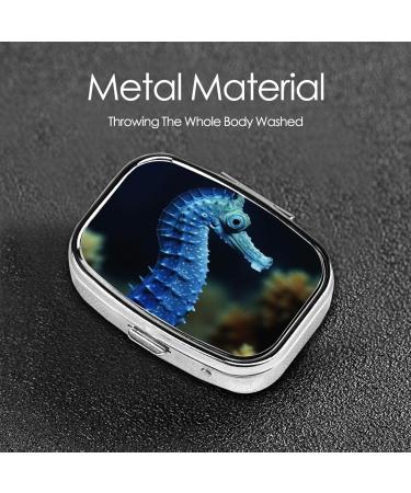 Blue Seahorse Pill Case | 2 Compartment Travel Pill Organizer | Cute Small Pill Box for Purse & Pocket Gifts - Buy Online on GoSupps.com