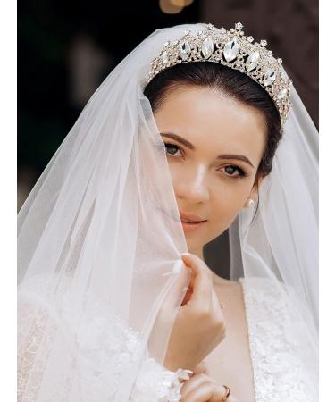 SWEETV Iridescent Crystal Princess Tiara Crown - Rose Gold for Bride, Quinceanera, Prom & Birthday Party - Buy Online on GoSupps.com