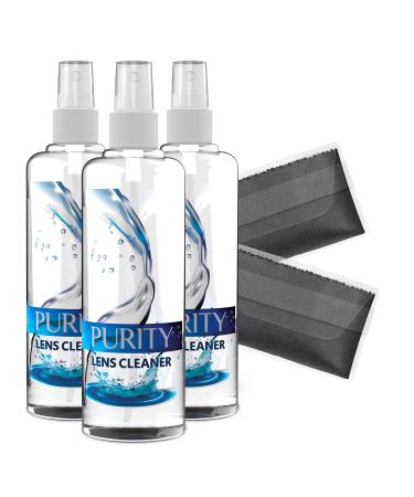 Purity Eyeglass Lens Cleaner Kit - 3 x 8oz Lens Cleaner Spray Bottle + 2 Microfiber Cleaning Cloths - Safe for All Lenses (AR Coated Included), Eyeglasses and Screens - Clear