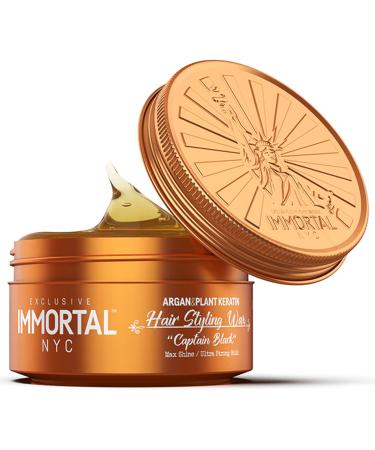 Immortal NYC Captain Black Hair Wax - 8 out of 9 Holding Ability Max Shine - All Natural Water-Based Hair Wax for Men - No Residue All Hair Types Captain Black (NEW)