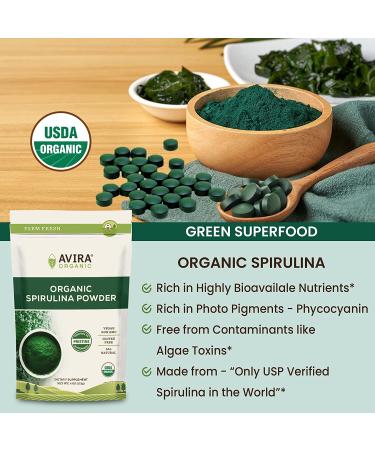 Avira Organic Spirulina Powder - 4 Oz Green Superfood for Smoothies, Juices - Vegan, Non-GMO, Resealable Bag - Buy Online on GoSupps.com