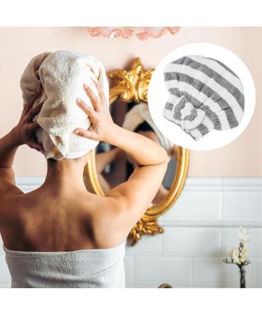 VOCOSTE Coral Fleece Hair Drying Towel Cap | Lightweight Absorbent Hair Drying Solution | Perfect for After Bath Use | Gray & White - Buy Online on GoSupps.com