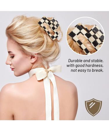Checkered Hair Claw Clips Set - Non Slip Large Rectangular Barrettes for Women & Girls - 80's Hair Accessories (Black/White) - Buy Online on GoSupps.com