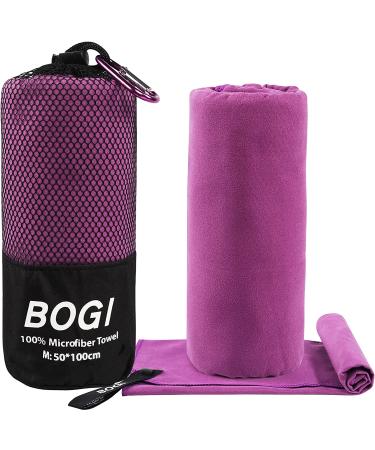 Bogi Microfiber Travel Sports Towel - Quick Dry & Soft Lightweight Towel for Camping, Gym, Beach | Absorbent & Compact Microfiber Towel - Purple M 40''x20 - Buy Online on GoSupps.com