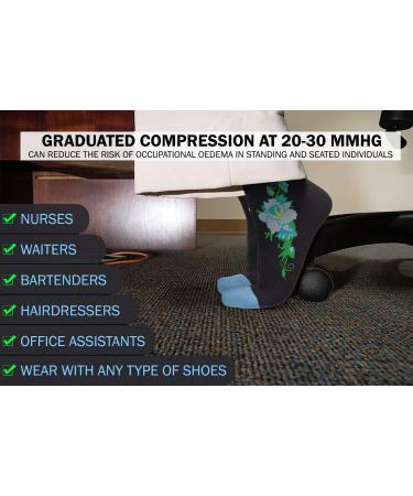 Physix Gear Compression Socks for Men & Women | 20-30 mmhg Graduated Athletic Fit | Ideal for Running, Nurses, Shin Splints | L-XL Black - Blue Flower - Buy Online on GoSupps.com
