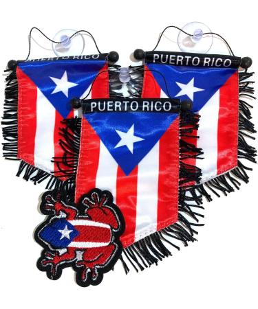 4pc Puerto Rico Mini Rearview Mirror Hanging Banner & 3pc Mini Flags Set with NY Auto Patch - Buy Online on GoSupps.com