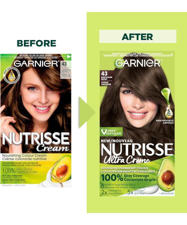 Garnier Nutrisse Ultra Cr me Permanent Hair Dye 100% Grey Coverage Vegan Formula Nourished Hair Long-Lasting Rich Colour 43 Dark Golden Brown 1 Application Packaging May Vary BROWN SHADES 43 Dark Golden Brown - Buy Online on GoSupps.com