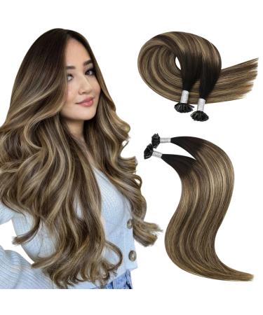 Moresoo real hair Extensions Bondings Black Hot Fusion Bonding Hair extension Keratin Bondings 55 cm U Tip Extensions Real hair Remy Black to Brown with caramel blonde 50g/50s #1b/3/27 55cm 2.U-tip #1b/3/27