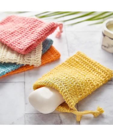 Natural Sisal Soap Bags - Set of 5 Lightweight Soap Sacks with Cord | 9x14 cm | Ideal for Bath & Massage | 5 Warm Colors - Buy Online on GoSupps.com