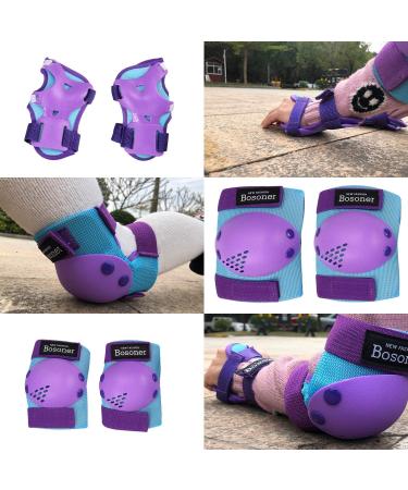 Bosoner Kids/Youth Knee and Elbow Pads Set - Blue/Purple Medium for Roller Skates, Cycling, Skateboarding - Ages 6-15 - Buy Online on GoSupps.com