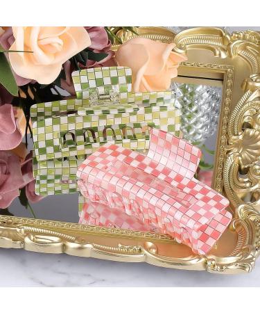 Checkered Hair Clips Set - Large Claw Clips for Thick Hair - Y2K Rectangle Claw Clip Duo - 90s Pink + Green Checkerboard Design - Buy Online on GoSupps.com