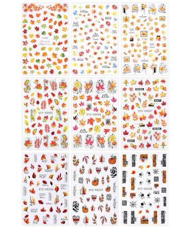 JMEOWIO Fall Nail Art Stickers - 9 Sheets Self-Adhesive Pumpkin & Maple Leaf Designs for Stunning Nail Decor - Buy Online on GoSupps.com