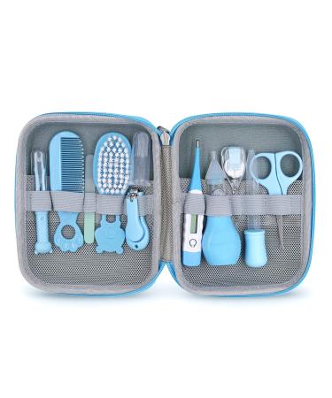 Baby Grooming Kit, Portable Baby Safety Care Set with Hair Brush Comb Nail Clipper Nasal Aspirator etc for Nursery Newborn Toddlers Infant Girl Boys Keep Clean (11 in 1 Blue)