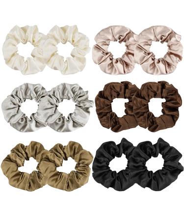 12 Pieces Scrunchies 6 Colours Silk Elastic Hairbands Satin Elastic Soft Hair Ties Elastic Satin Hair Scrunchy Silk Scrunchies Silk Bobbles for Women Girls Hair Accessories