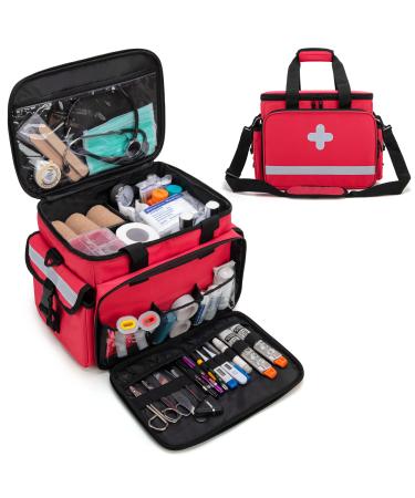 CURMIO Medical Bag for Home Health Care  Doctors Bag with Dividers for First Aid Kits and Emergency Supplies  Red (Empty Bag Only)