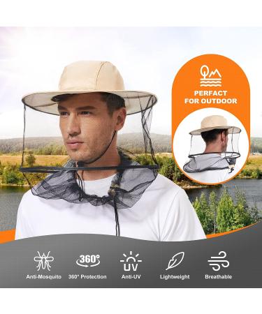 UPF 50+ Sun Protection Mosquito Head Net Hat for Beekeeping & Hiking - Beige 7 1/2 - Buy Online on GoSupps.com