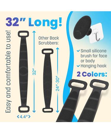 36 Silicone Back Scrubber for Shower - Extra Long Hygienic Body Brush with Handle for Exfoliating & Massaging - Black - Buy Online on GoSupps.com