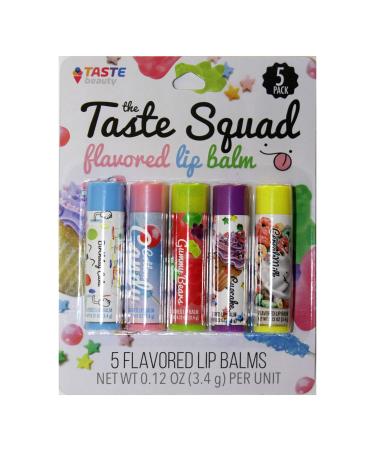 Taste Beauty (1) Pack The Taste Squad Flavored Lip Balm Set - 5 Flavored Lip Balm Tubes per Pack - Birthday Cake Cotton Candy Gummy Bears Cupcake Cereal Milk - 0.12 oz Each