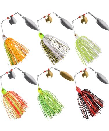 Fishing Lures Spinnerbait, Bass Fishing Lure Spinner Baits Kit Hard Metal Multicolor Buzzbait Spinnerbait Jigs for Bass Pike Trout Salmon 6pcs Spinnerbait