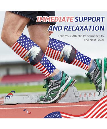 4th of July Calf Compression Sleeves for Men - 20-30mmHg Red White Blue Star Leg Support - Eagle Shin Splint Sleeve for Running Cycling Football - Buy Online on GoSupps.com