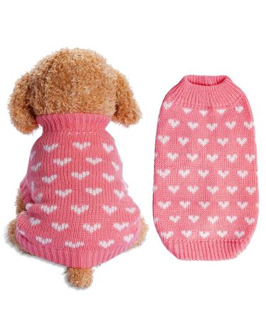 Dxhycc Dog Knitted Sweater Dog Heart Sweater Puppy Sweater Warm Soft Pet Holiday Clothes for Small Cats and Dogs (Pink, S) Small Pink