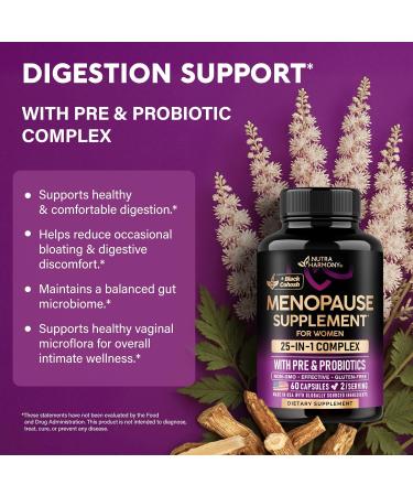 Menopause Supplements for Women - Dong Quai Black Cohosh Pre & Probiotics - Sweats & Hot Flashes Relief - Digestion Sleep & Mood Support - 25-in-1 Perimenopause Complex - Made in USA - 60 Capsules 60 Count (Pack of 1) - Buy Online on GoSupps.com
