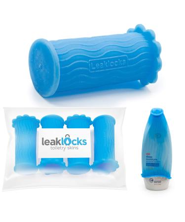 LeakLocks Toiletry Skins 4 pak Elastic Sleeve for Leak Proofing Travel Container in Luggage. For Standard and Travel Sized Toiletries. Reusable Accessory for Travel Bag Suitcase and Carry-on 1 Pack