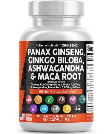Premium Brain Supplement with Panax Ginseng, Ginkgo Biloba, Ashwagandha & More - 60 Caps - Made in USA - Buy Online on GoSupps.com