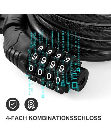 E Roller Lock - 4-Digit Bicycle Cable Lock for Xiaomi M365/PRO2/Max/ES/GXL Scooter & More | 1.2m Anti-Theft Solution with 12mm Steel Cable - Buy Online on GoSupps.com