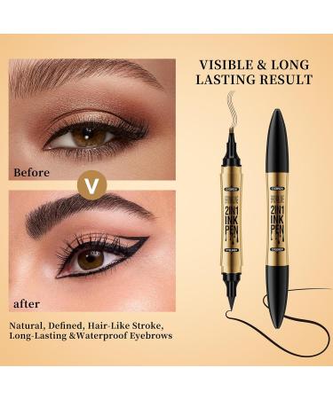 KKTONGXI 2 in 1 Eyebrow Tattoo Pen Magic Eyebrow Pencil with 4 Fork Tip and Eyeliner - Double Head Waterproof Microblading Eyebrow Pencil.(Light Brown) - Buy Online on GoSupps.com