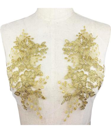 2pcs Gold Flower Embroidery Lace Applique Sew on Patches for Wedding Dress & Costume DIY - Buy Online on GoSupps.com