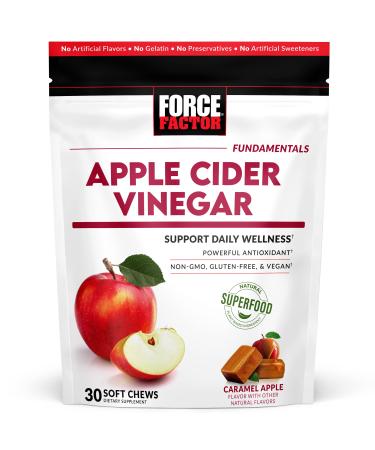 Force Factor Organic Apple Cider Vinegar Soft Chews for Digestion and Metabolism Support Apple Cider Vinegar with Mother ACV Supplement Gluten-Free & Vegan Caramel Apple Flavor 30 Soft Chews