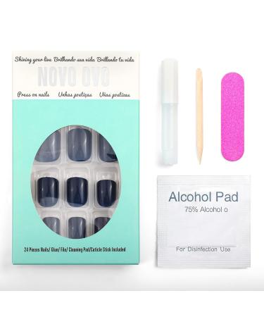 Novo Ovo Dark Blue Monochrome Short Corner Oval Press-On Nails | Premium Artificial Fingernails - Easy Application with Glue - Buy Online on GoSupps.com