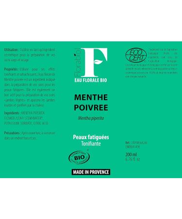 Florabiol - Set of 2 organic peppermint floral water (200 ml x 2) - toning lotion - tightens pores - radiant complexion - certified organic Ecocert - made in France - Buy Online on GoSupps.com