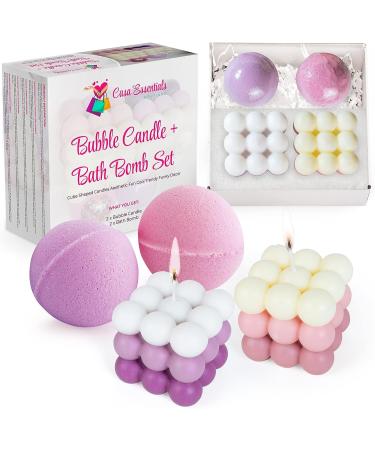 Pink & Purple Bubble Candle with Bath Bombs Set for Women - 2 Decorative Cube Candles & Bathbomb Gift Set - Buy Online on GoSupps.com