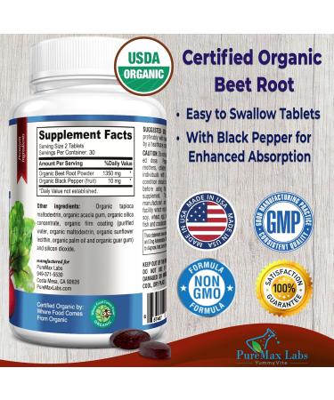 Organic Beet Root Powder Tablets 1350mg | Enhance Energy & Stamina with Black Pepper | 60 Count | International Shipping Available - Buy Online on GoSupps.com