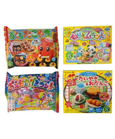 Assortment of 4 Kracie Popin Cookin & Happy Kitchen Kits "NT6000247" 4 Packs of DIY Candy Kit Ninjapo Package