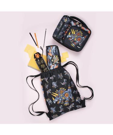 Fringoo Dinosaur Robot Kids Water Bottle with Straw - BPA Free - 600ml Reusable Black Straw Water Bottle for Kids - Buy Online on GoSupps.com