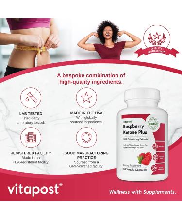 VitaPost Raspberry Ketone Plus - 60 Capsules with African Mango, Green Tea, Apple Cider Vinegar & Kelp - Buy Online on GoSupps.com