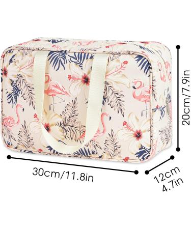 Full Size Beige Flamingo Toiletry Bag - Large Travel Makeup Organizer for Women - Buy Online on GoSupps.com