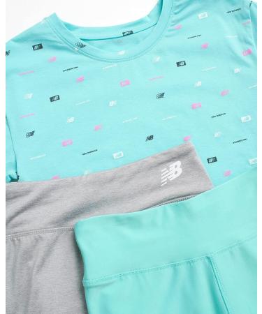 New Balance Girls Active Leggings Set - 3 Piece T-Shirt and Leggings Activewear Set in Surf/Grey/Surf - Size 14-16 - Buy Online on GoSupps.com