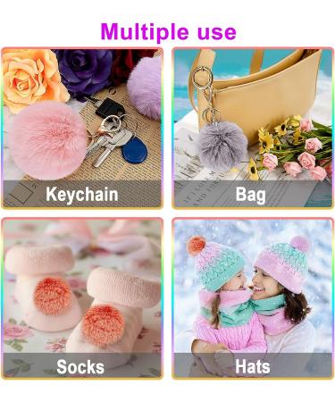 BQTQ 30 pc Faux Rabbit Fur Pom Pom DIY Fluffy Balls w/ Elastic Loop - Hats Keychains Scarves Gloves Bags Accessories - 15 Light Colors 2 Pcs Each - Buy Online on GoSupps.com