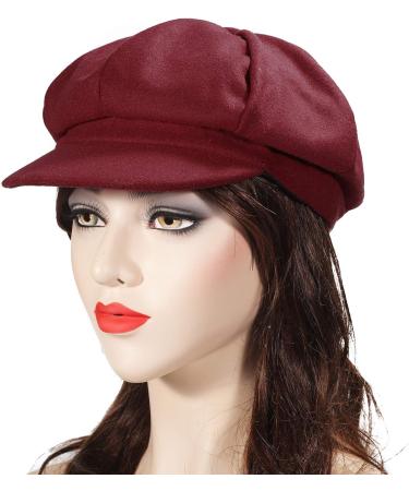 Women's Burgundy Newsboy Cap - Classic 8 Panel Gatsby Cabbie Hat - Buy Online on GoSupps.com